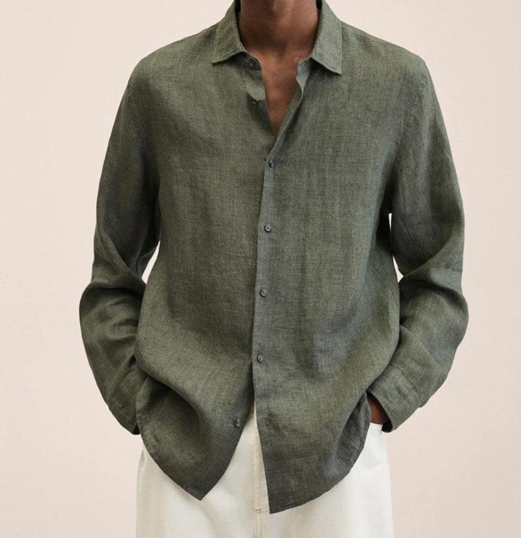 Linen Blend Shirt with Tailored Fit