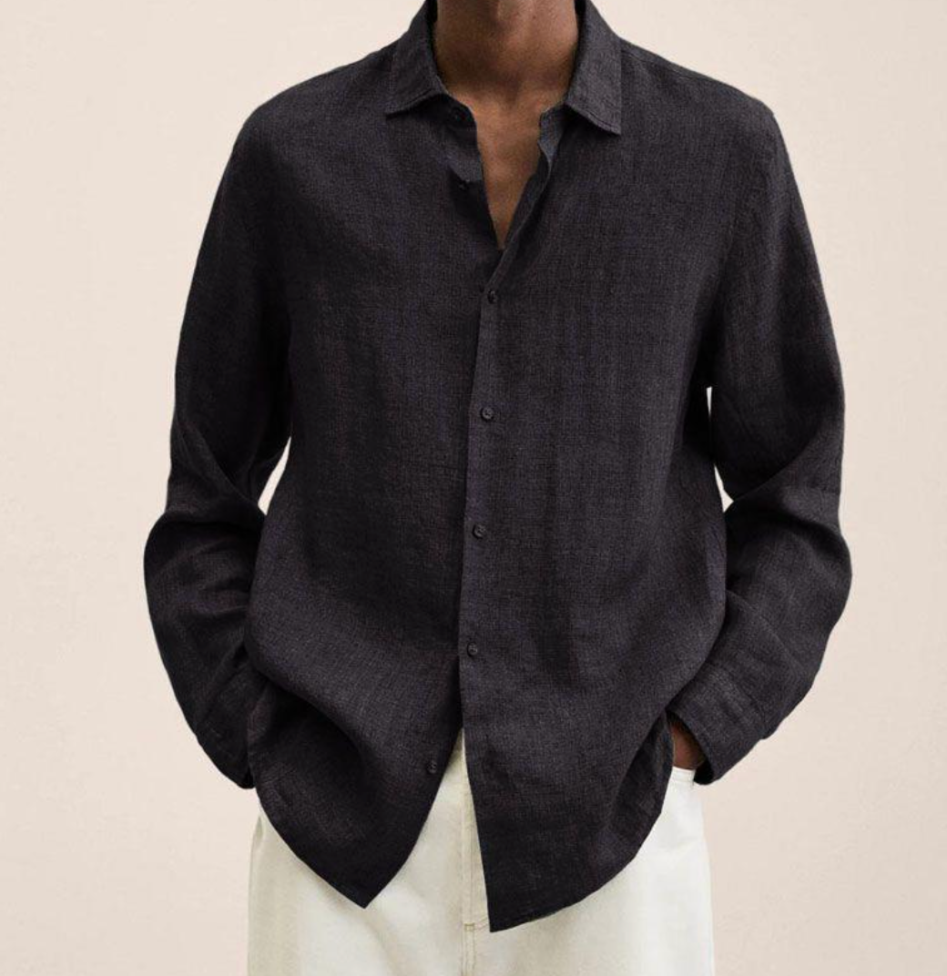 Linen Blend Shirt with Tailored Fit