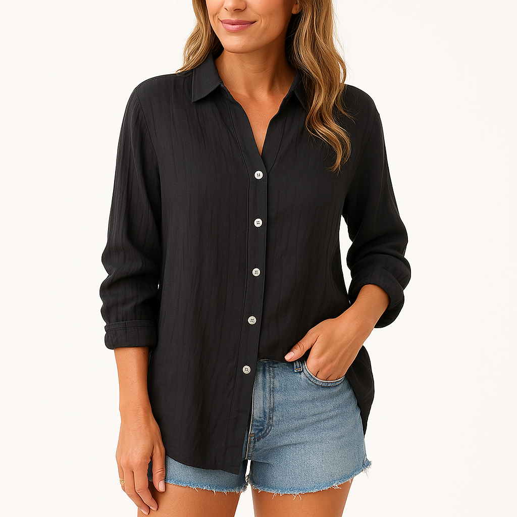 Blouse femme – Modèle oversize décontracté – Fermeture à boutons – Lin