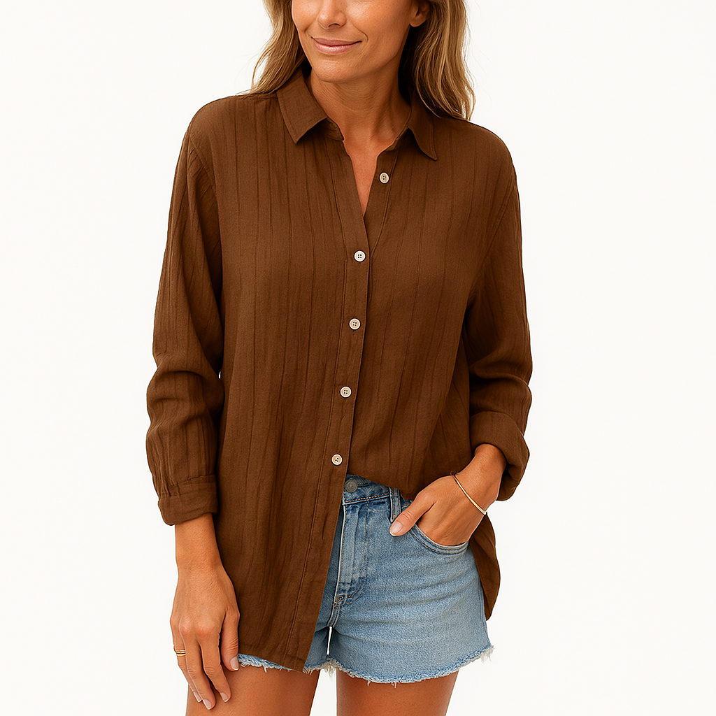 Blouse femme – Modèle oversize décontracté – Fermeture à boutons – Lin