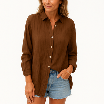 Blouse femme – Modèle oversize décontracté – Fermeture à boutons – Lin