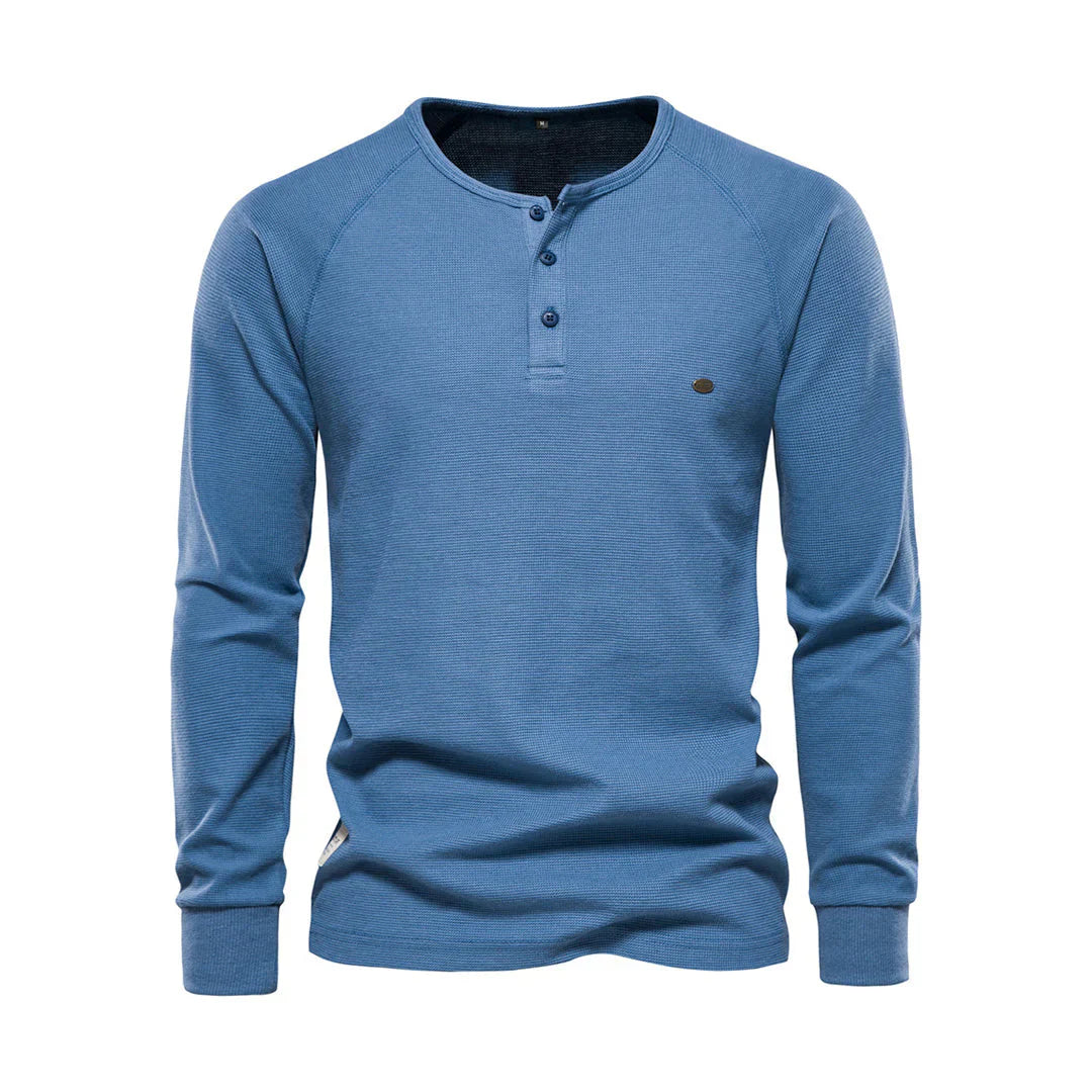 T-shirt Henley homme manches longues boutons décontracté streetwear basique