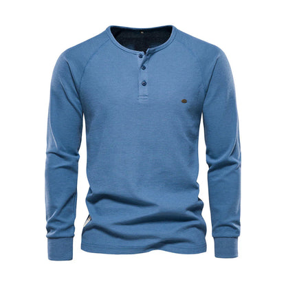 T-shirt Henley homme manches longues boutons décontracté streetwear basique
