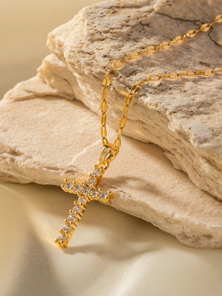 Collier croix Noah Zirkonia or