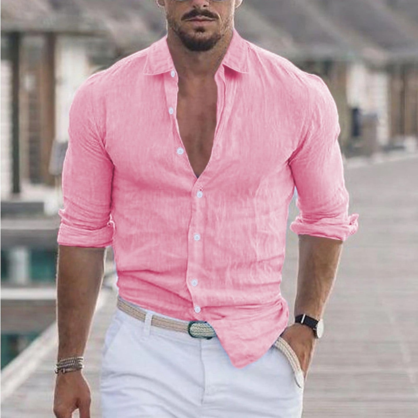 Samuel - Linen Shirt for Men with Turn-Down Collar