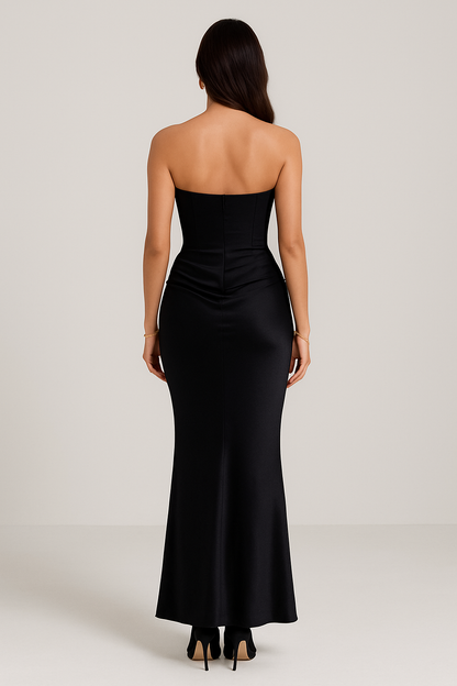 Robe de gala satinée luxe sans bretelles