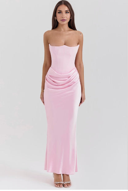 Robe de gala satinée luxe sans bretelles