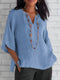 Blouse légère en lin bleue avec col en V pour femmes - Manias