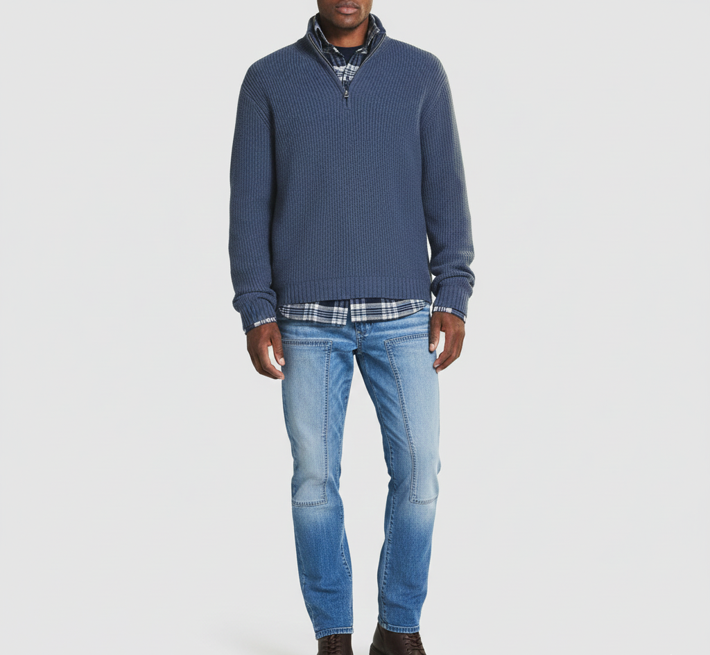 Men's Cotton Turtleneck Sweater with Zipper