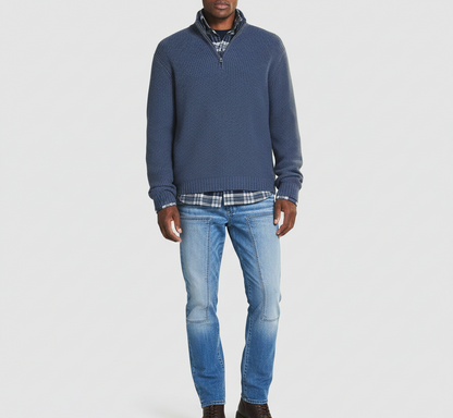 Men's Cotton Turtleneck Sweater with Zipper