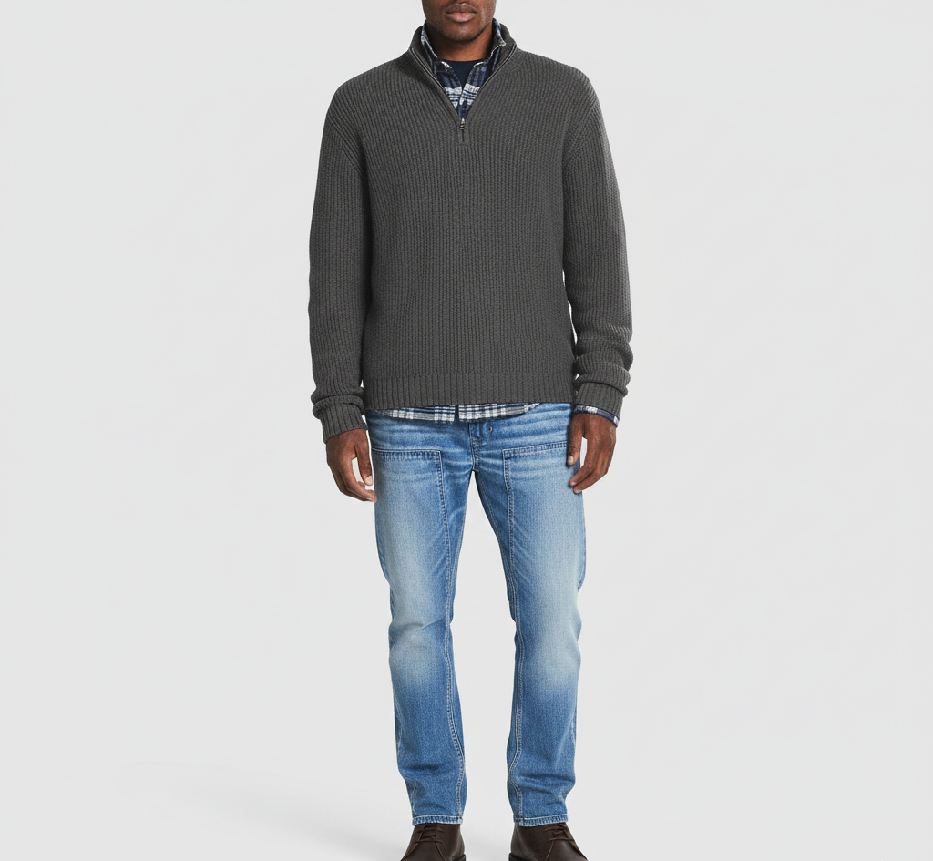 Men's Cotton Turtleneck Sweater with Zipper
