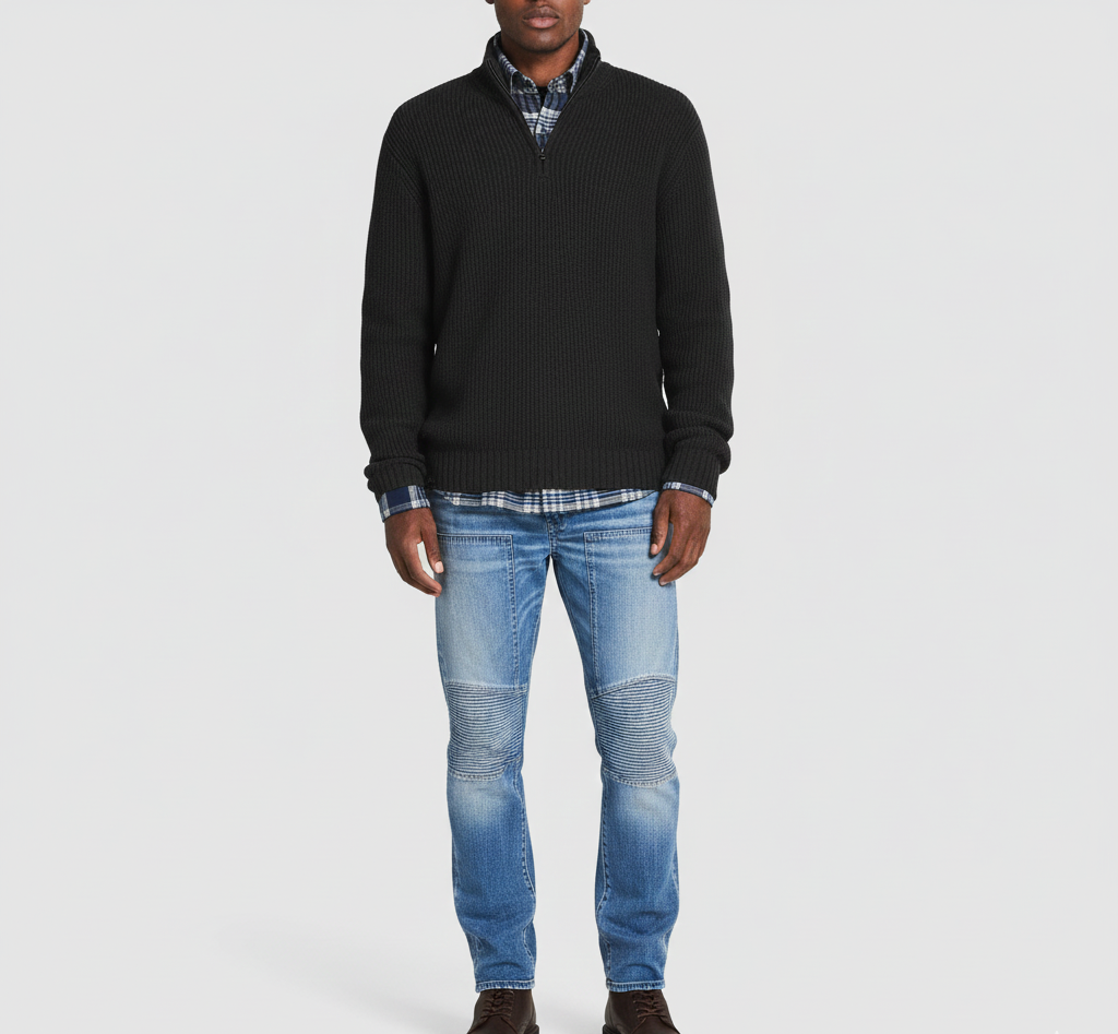 Men's Cotton Turtleneck Sweater with Zipper