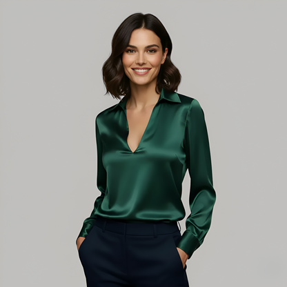 Blouse élégante en satin pour femme à col en V