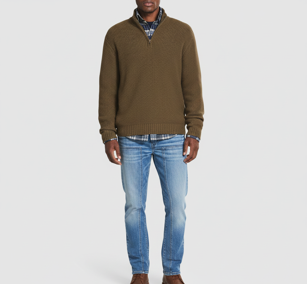 Men's Cotton Turtleneck Sweater with Zipper