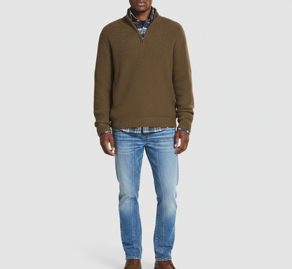 Men's Cotton Turtleneck Sweater with Zipper