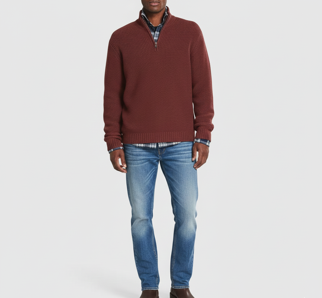 Men's Cotton Turtleneck Sweater with Zipper
