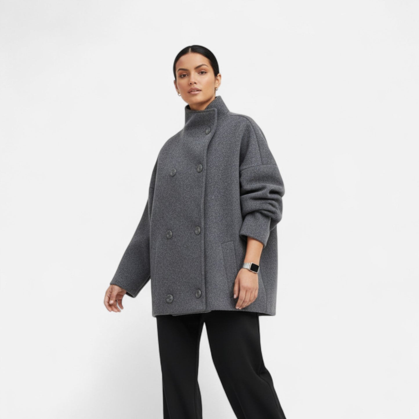 Manteau court femme col montant chic