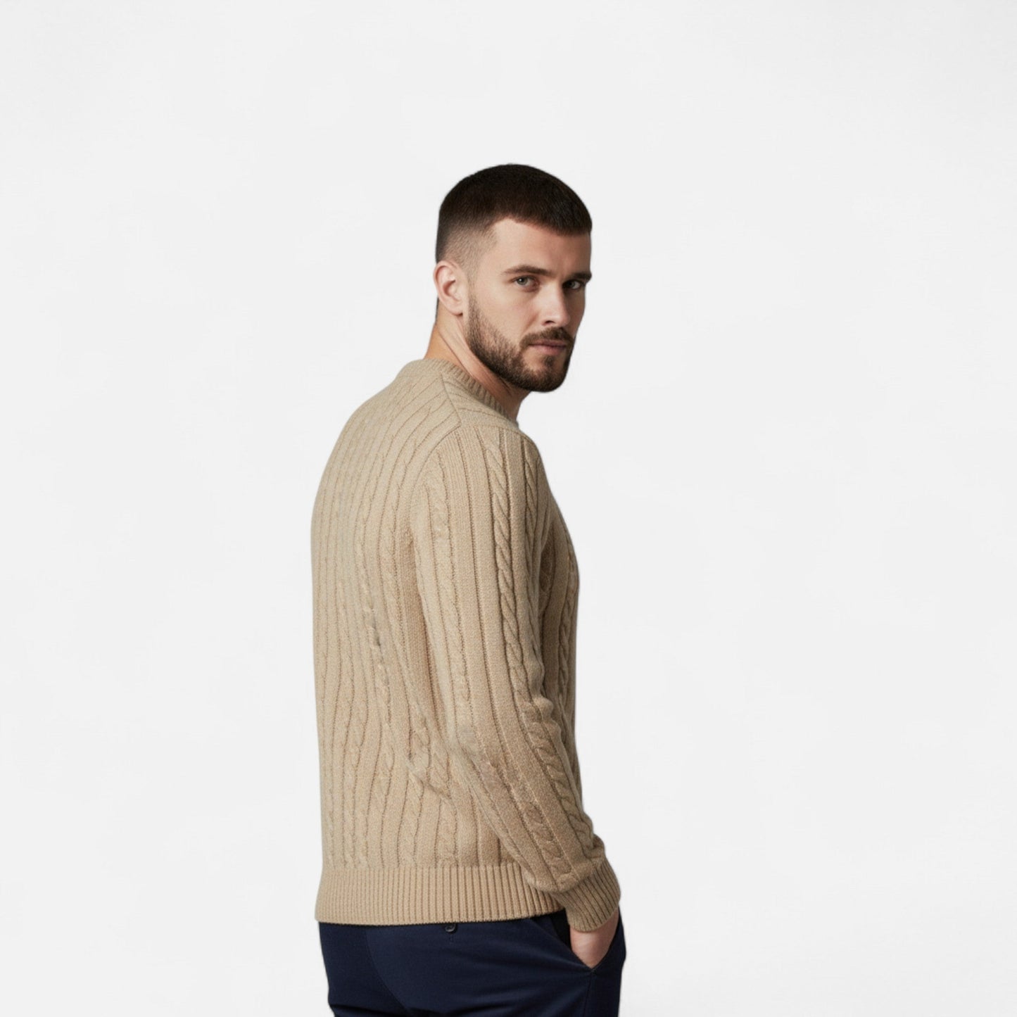 Men's Cotton Knit Sweater – Timeless Crew Neck with Modern Elegance