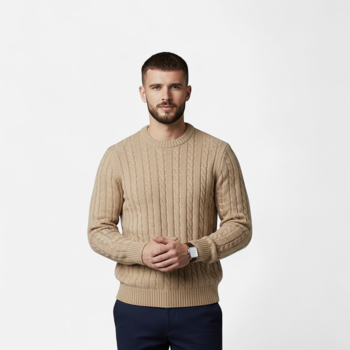 Men's Cotton Knit Sweater – Timeless Crew Neck with Modern Elegance