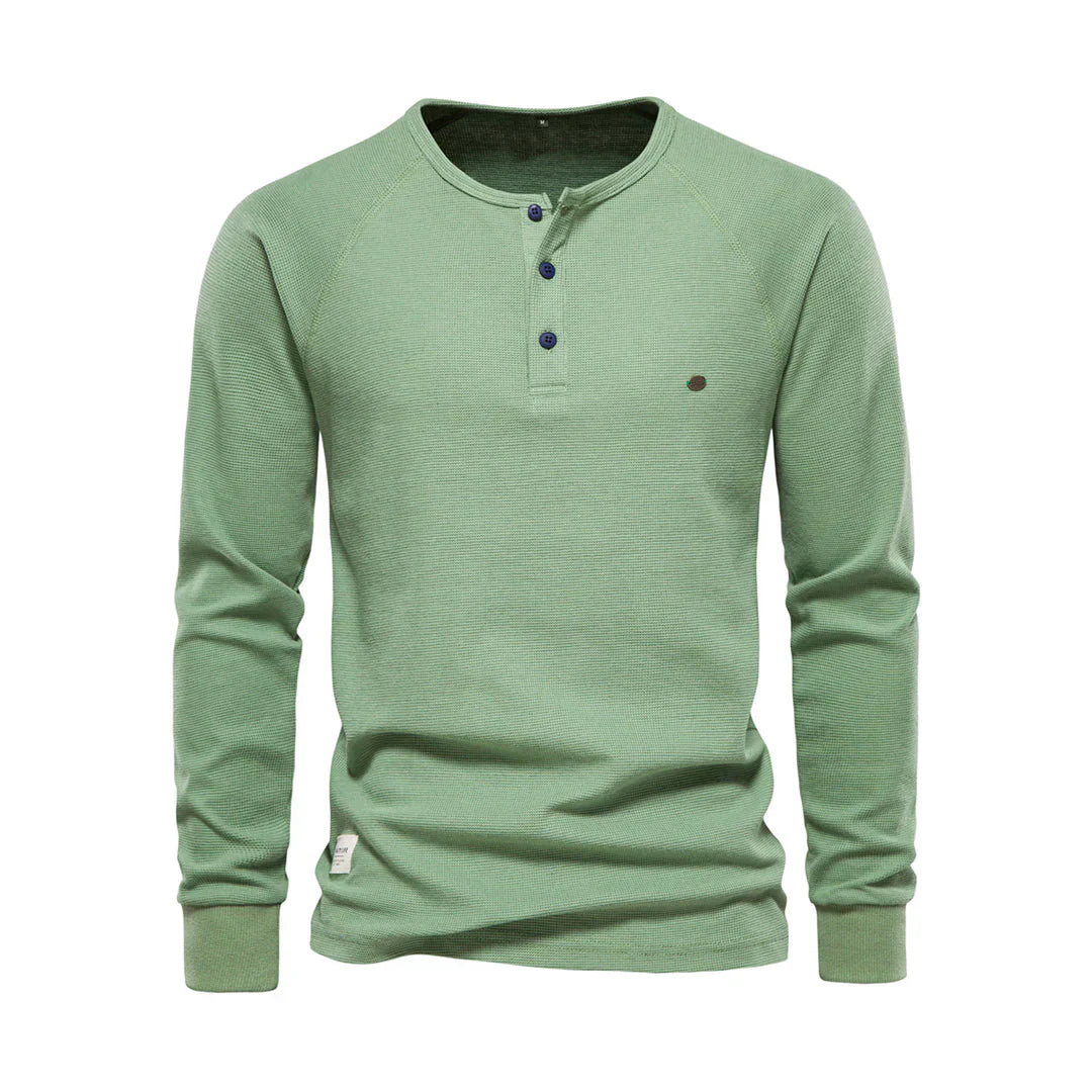 T-shirt Henley homme manches longues boutons décontracté streetwear basique