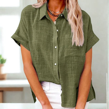 Chemise en lin pour femme avec patte de boutonnage et poche plaquée