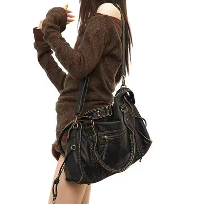 Vegan Leather Shoulder Bag with Vintage Look & Durable Details