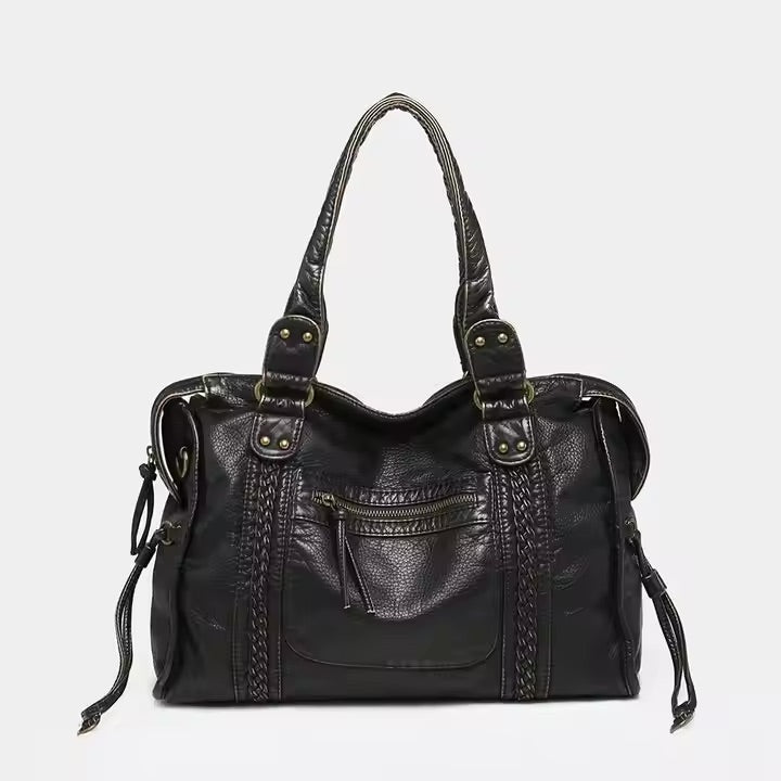 Vegan Leather Shoulder Bag with Vintage Look & Durable Details