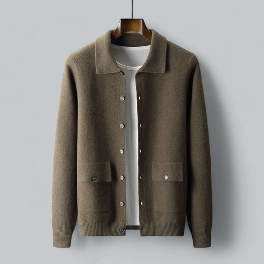 Chris | Men's Autumn Cashmere-Blend Cardigan with Button Front and Turn-Down Collar