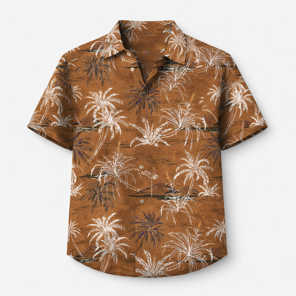 Hawaiian linen beach shirt for men white khaki
