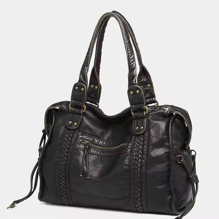 Vegan Leather Shoulder Bag with Vintage Look & Durable Details