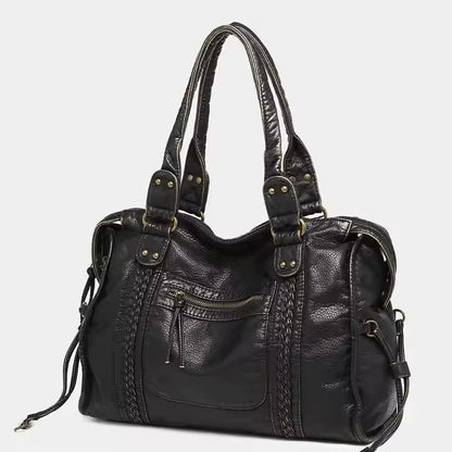 Vegan Leather Shoulder Bag with Vintage Look & Durable Details