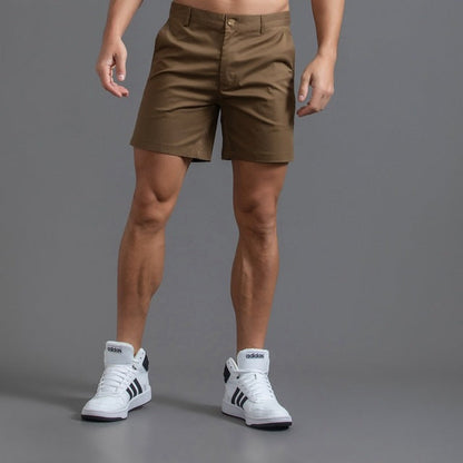 Men's Cotton Chino Shorts Knee-Length Khaki