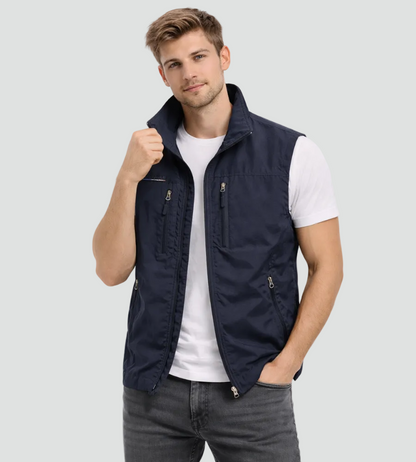 Gilet sans manches homme avec fermeture éclair et col montant Veste d'extérieur