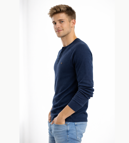 T-shirt Henley homme manches longues boutons décontracté streetwear basique