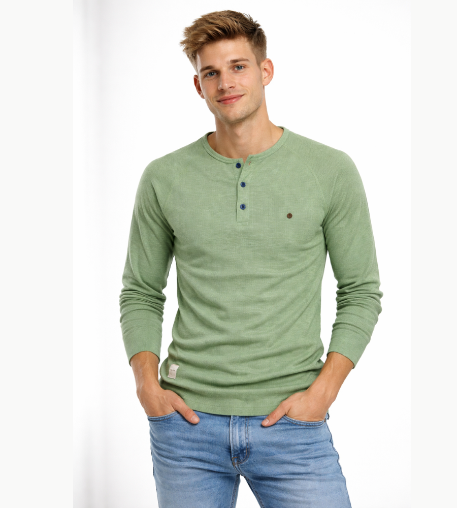 T-shirt Henley homme manches longues boutons décontracté streetwear basique