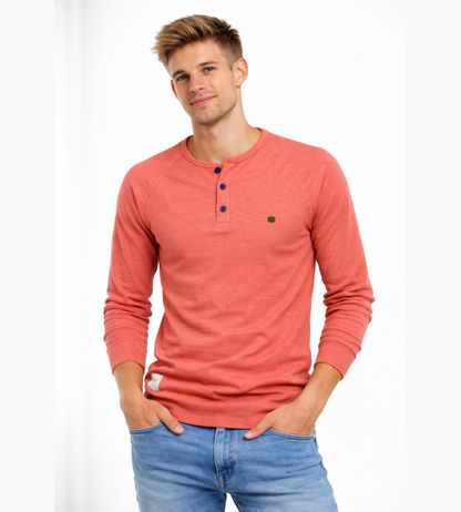 T-shirt Henley homme manches longues boutons décontracté streetwear basique