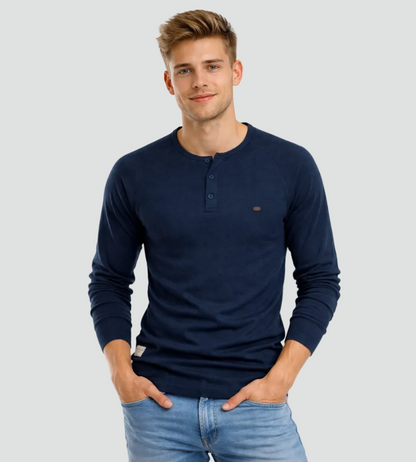 T-shirt Henley homme manches longues boutons décontracté streetwear basique