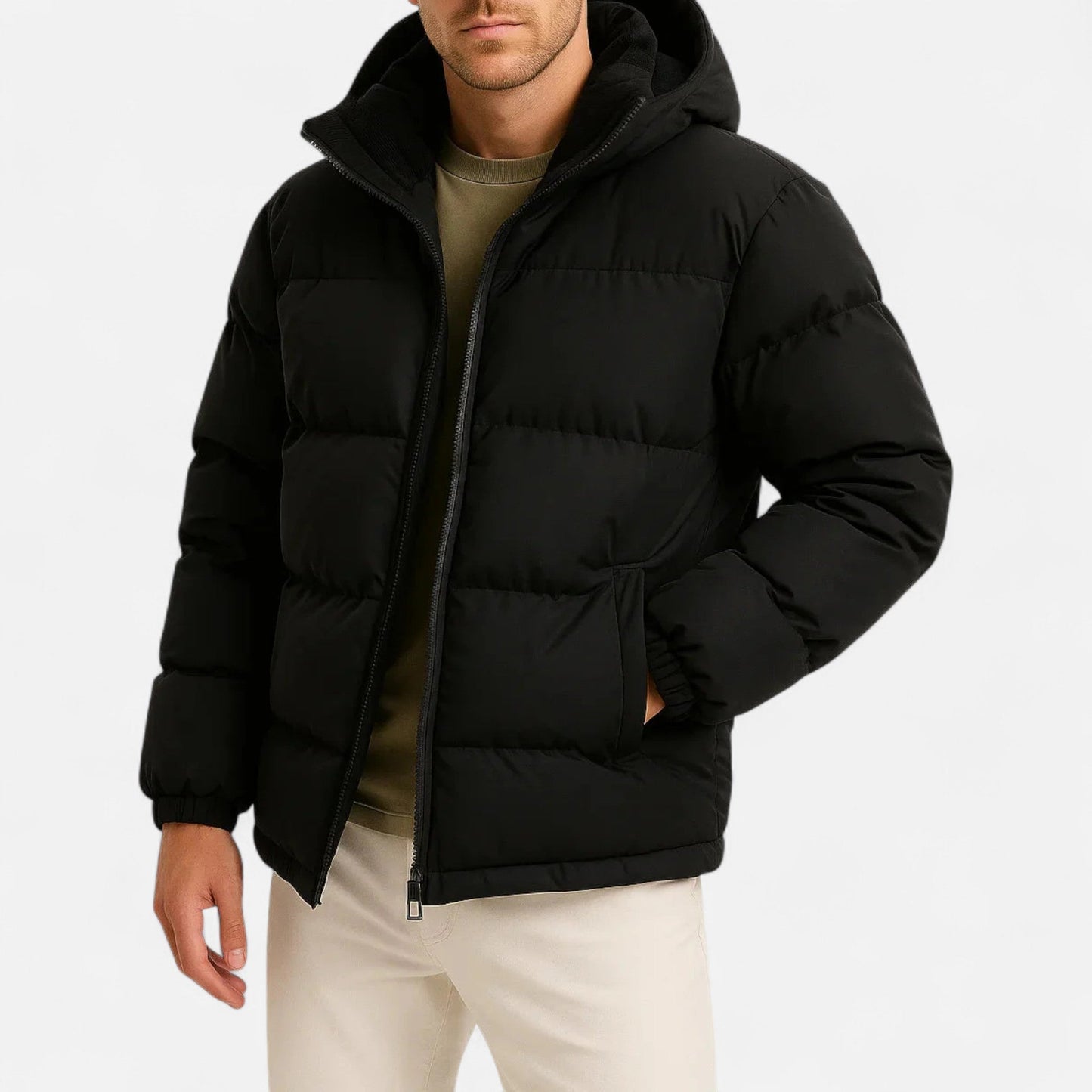 Men's Quilted Jacket - Lightweight with Hood Insulated Elegance