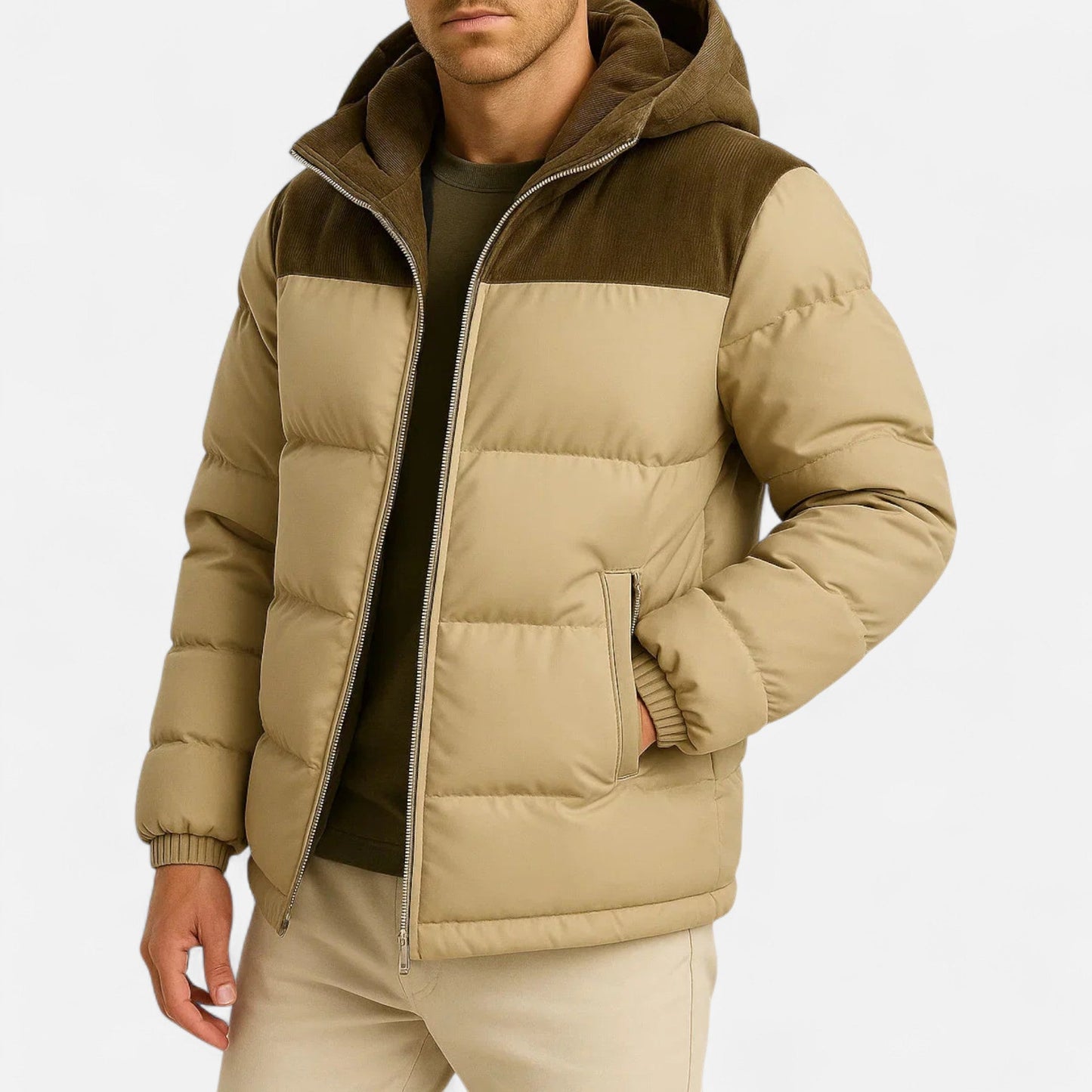 Men's Quilted Jacket - Lightweight with Hood Insulated Elegance