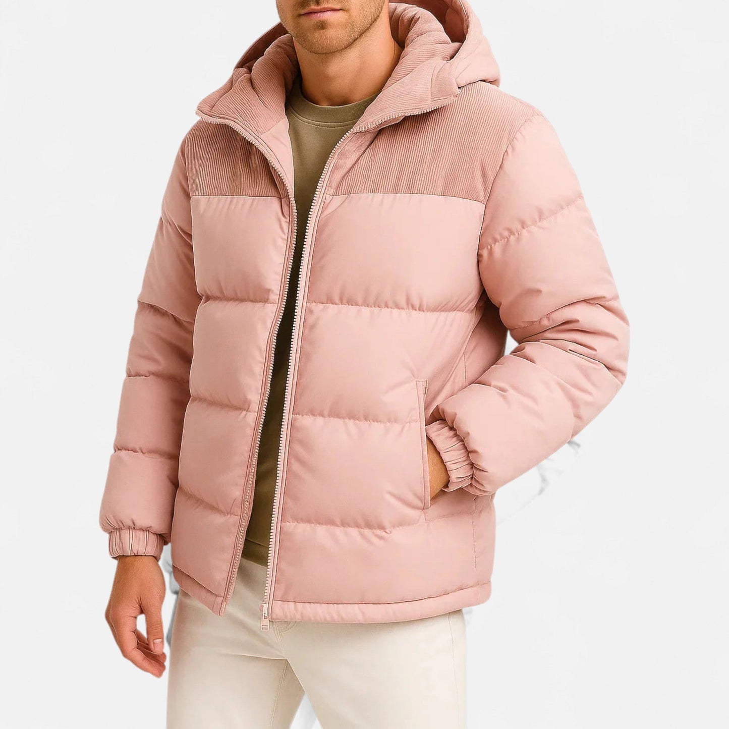 Men's Quilted Jacket - Lightweight with Hood Insulated Elegance