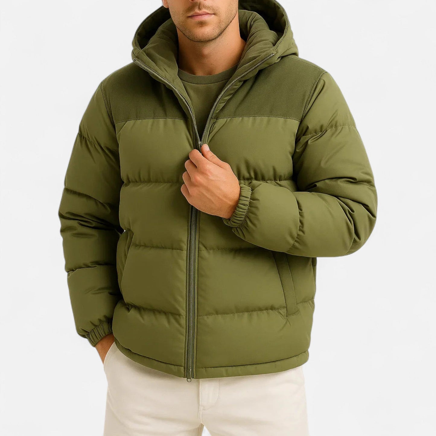 Men's Quilted Jacket - Lightweight with Hood Insulated Elegance