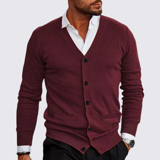 Men's Cardigan with Button Front - Classic Cardigan - V-Neck