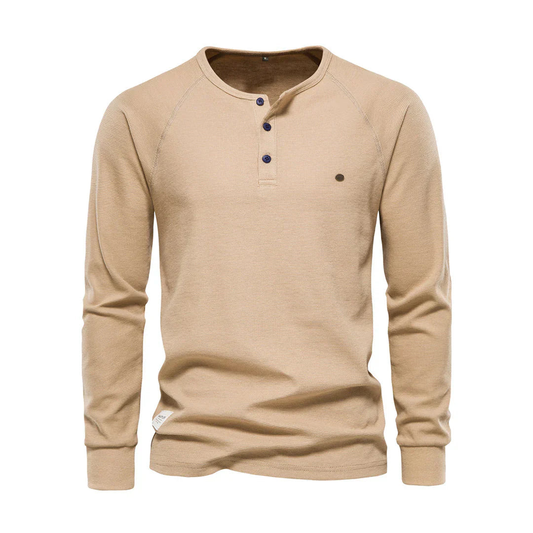 T-shirt Henley homme manches longues boutons décontracté streetwear basique