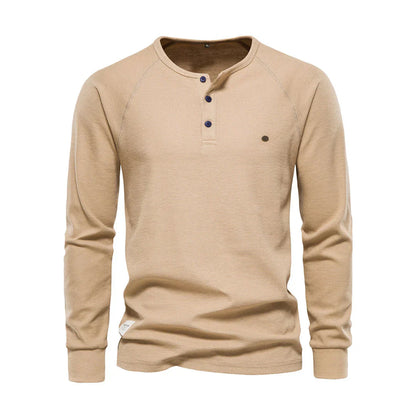 T-shirt Henley homme manches longues boutons décontracté streetwear basique