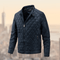 Men's Quilted Jacket - Diamond Pattern - High Collar - Zippered Cuffs - Slim Fit