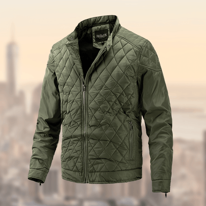 Men's Quilted Jacket - Diamond Pattern - High Collar - Zippered Cuffs - Slim Fit