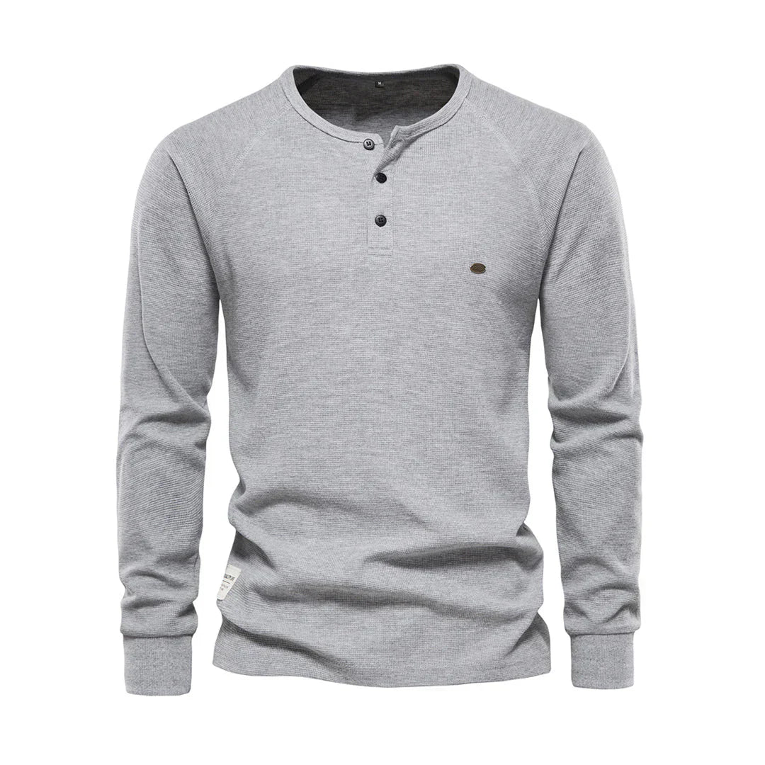 T-shirt Henley homme manches longues boutons décontracté streetwear basique