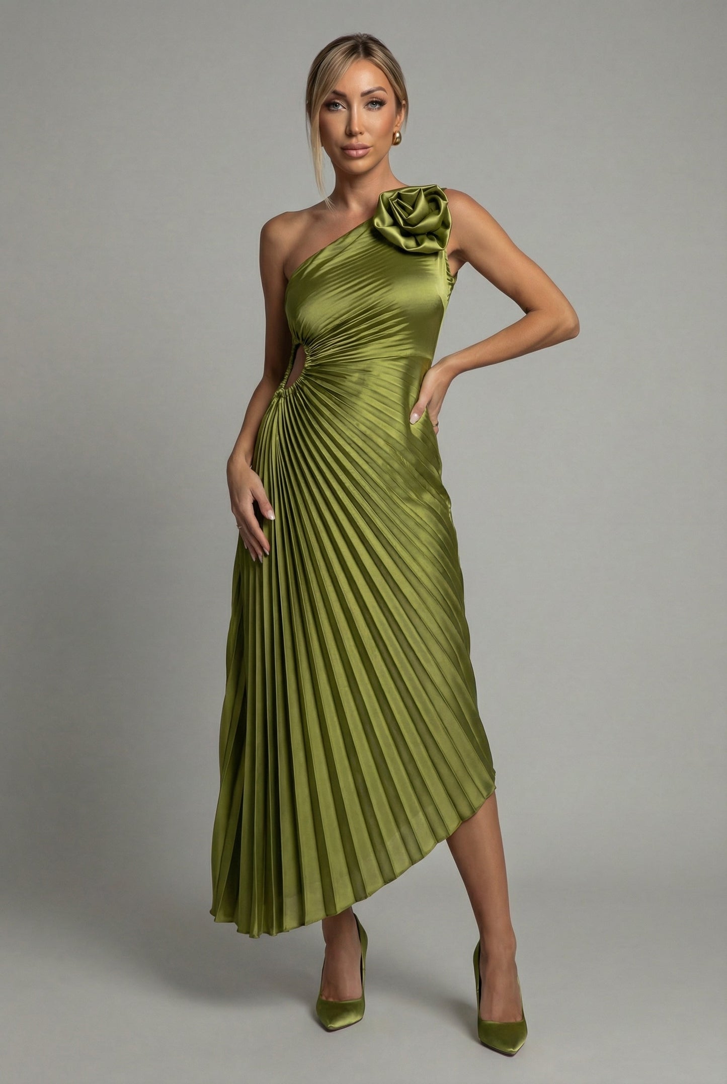 Robe midi plissée asymétrique Damen Ascot