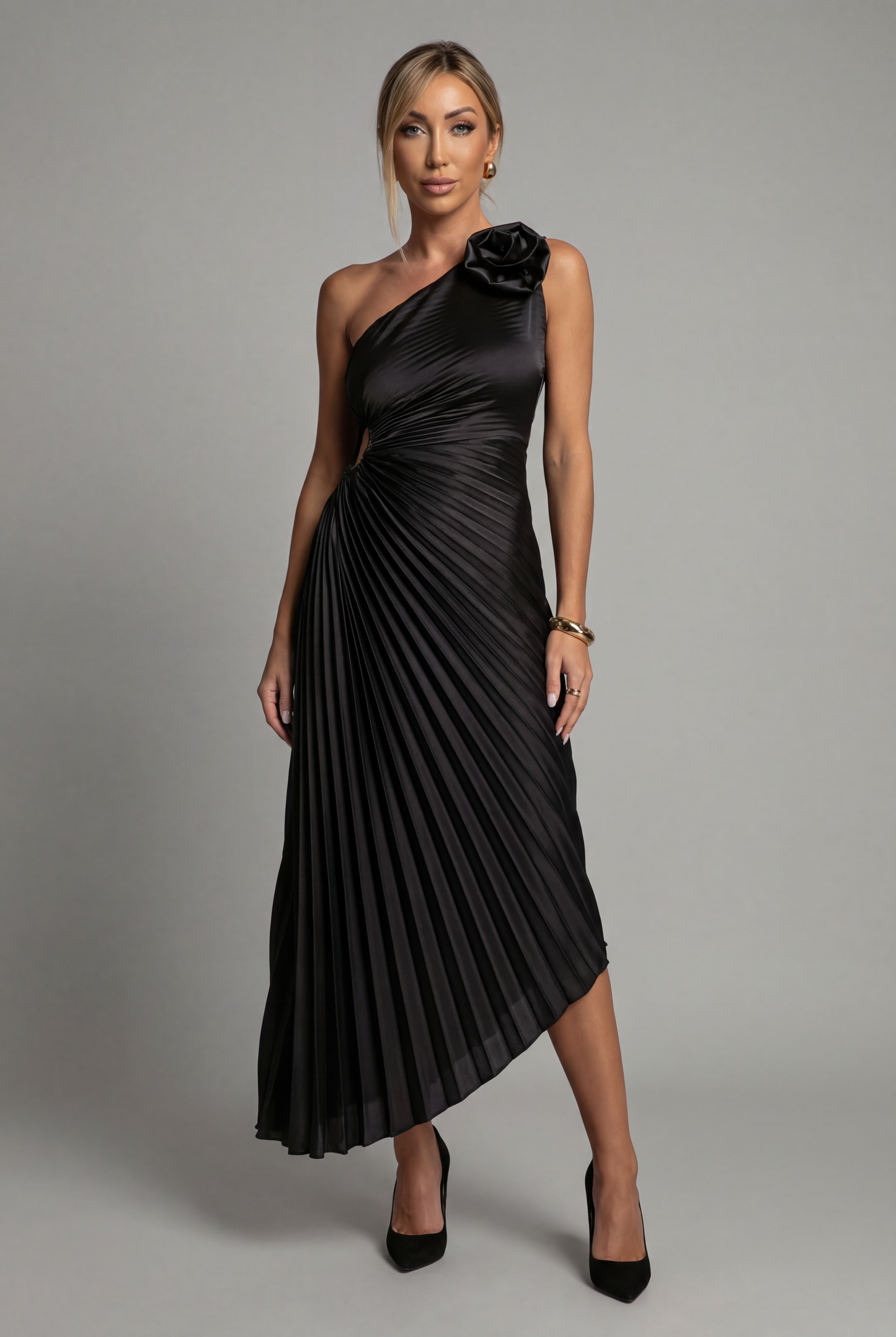 Robe midi plissée asymétrique Damen Ascot