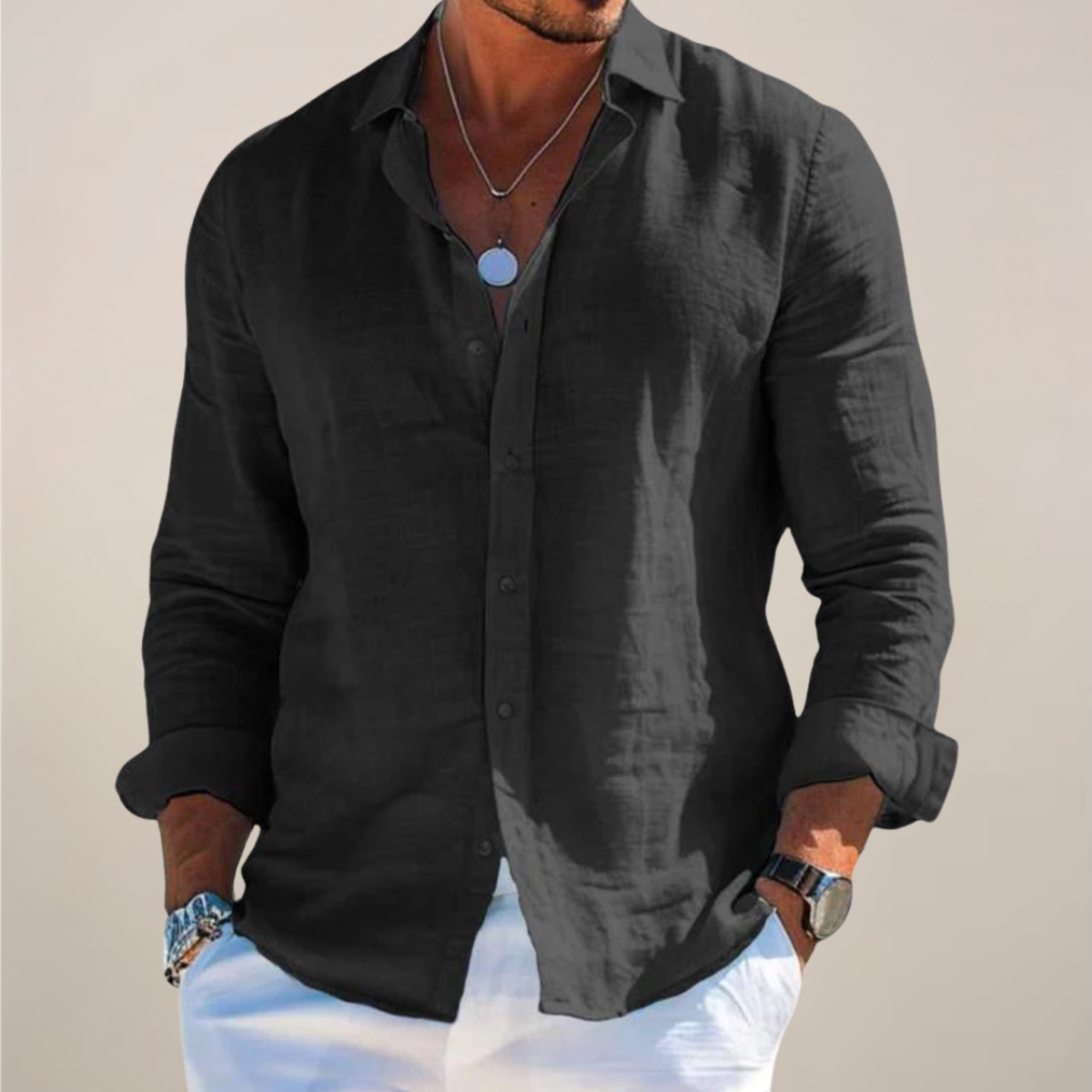 Men's Casual Long-Sleeve Shirt with Buttons